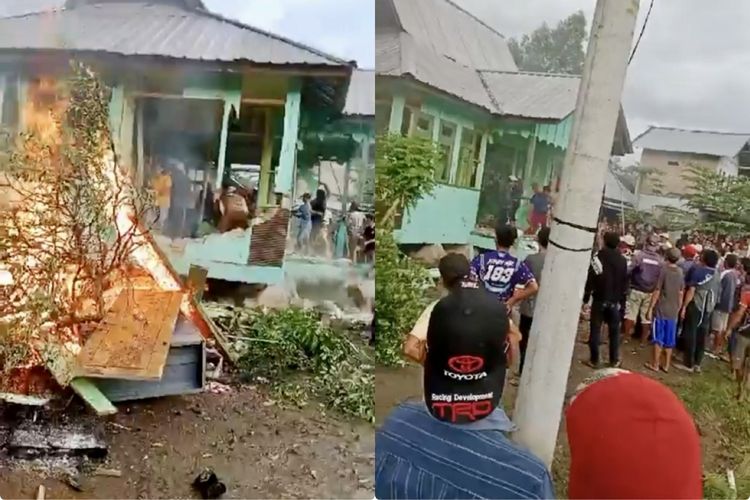 Tangkapan layar perusakan dan pembakaran kantor Balai PPA Resor Suoh di Lampung Barat, Senin (11/3/2024). Peristiwa ini diduga terjadi akibat warga geram konflik harimau tidak selesai.