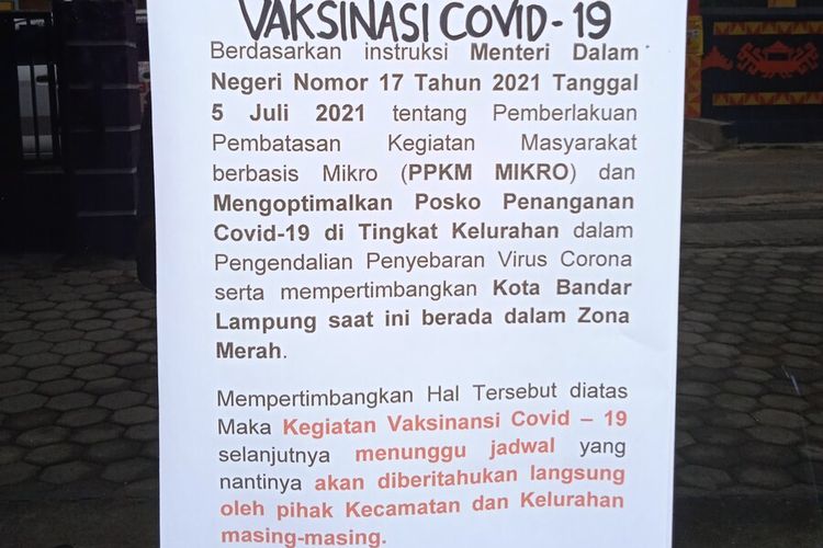 Suasana di Puskesmas Rawat Inap Kemiling, Rabu (14/7/2021). Stok vaksin di sejumlah puskesmas di Bandar Lampung kosong.