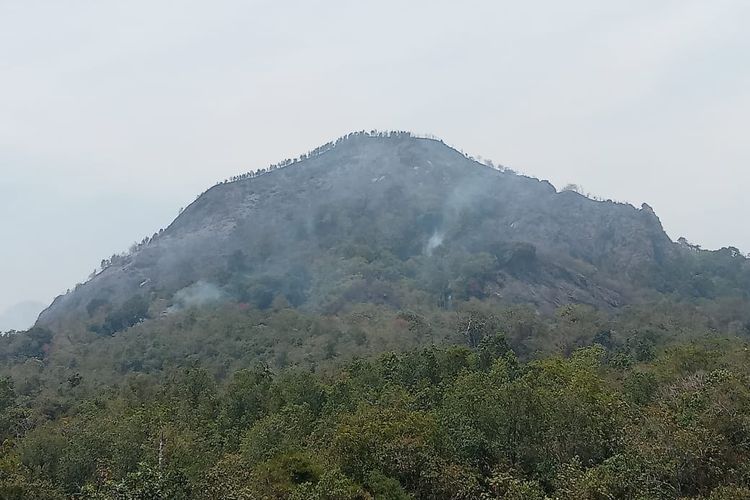 Kondisi Bukit Lanap di Kabupaten Lahat, Sumatera Selatan yang terbakar saat ini telah padam dan masih menimbulkan asap, Sabtu (30/9/2023).