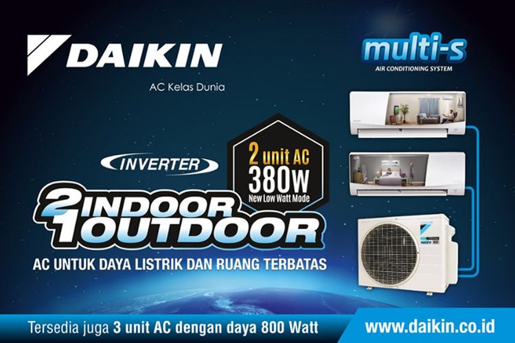 Produk AC Daikin Multi-S dapat menjadi solusi untuk hunian yang memiliki ruang dan daya listrik terbatas. 