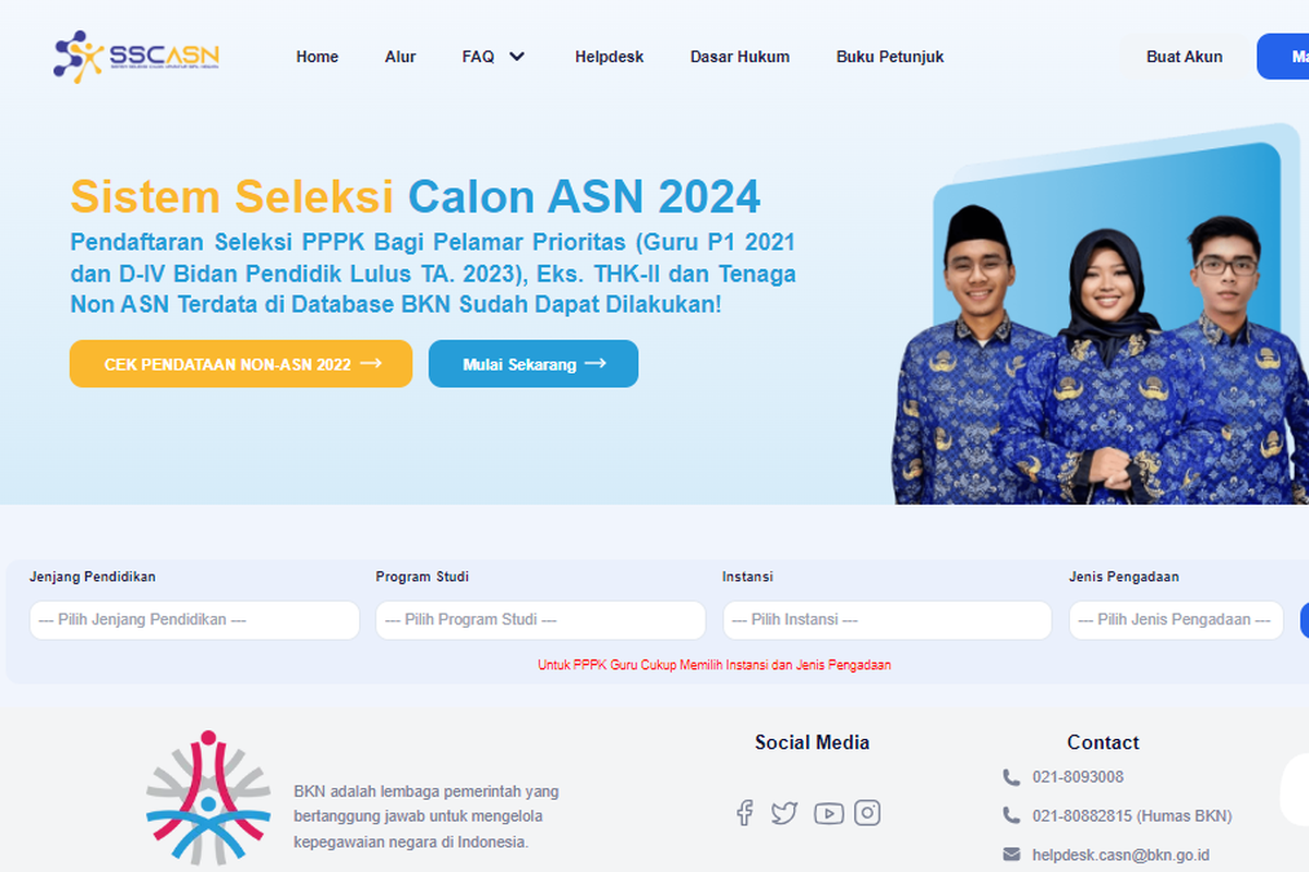 Tangkapan layar cara daftar PPPK 2024 di situs SSACASN sscasn.bkn.go.id