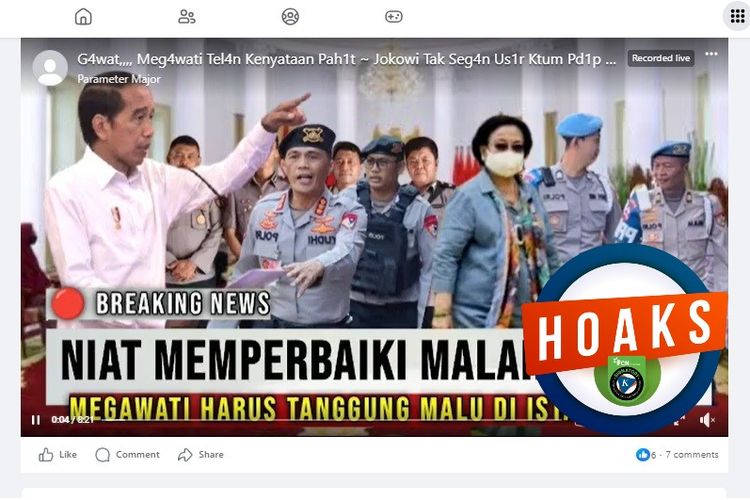 Tangkapan layar Favebook narasi yang menyebut Jokowi mengusir Megawati dari Istana Negara