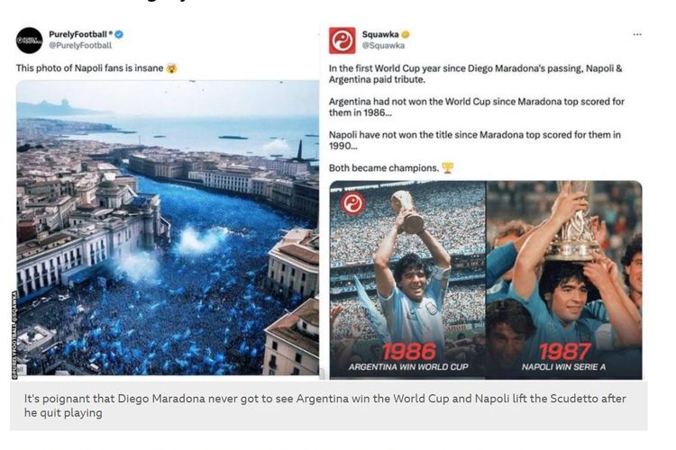 Tangkapan layar BBC Sport, foto fans Napoli merayakan gelar juara Serie A Italia