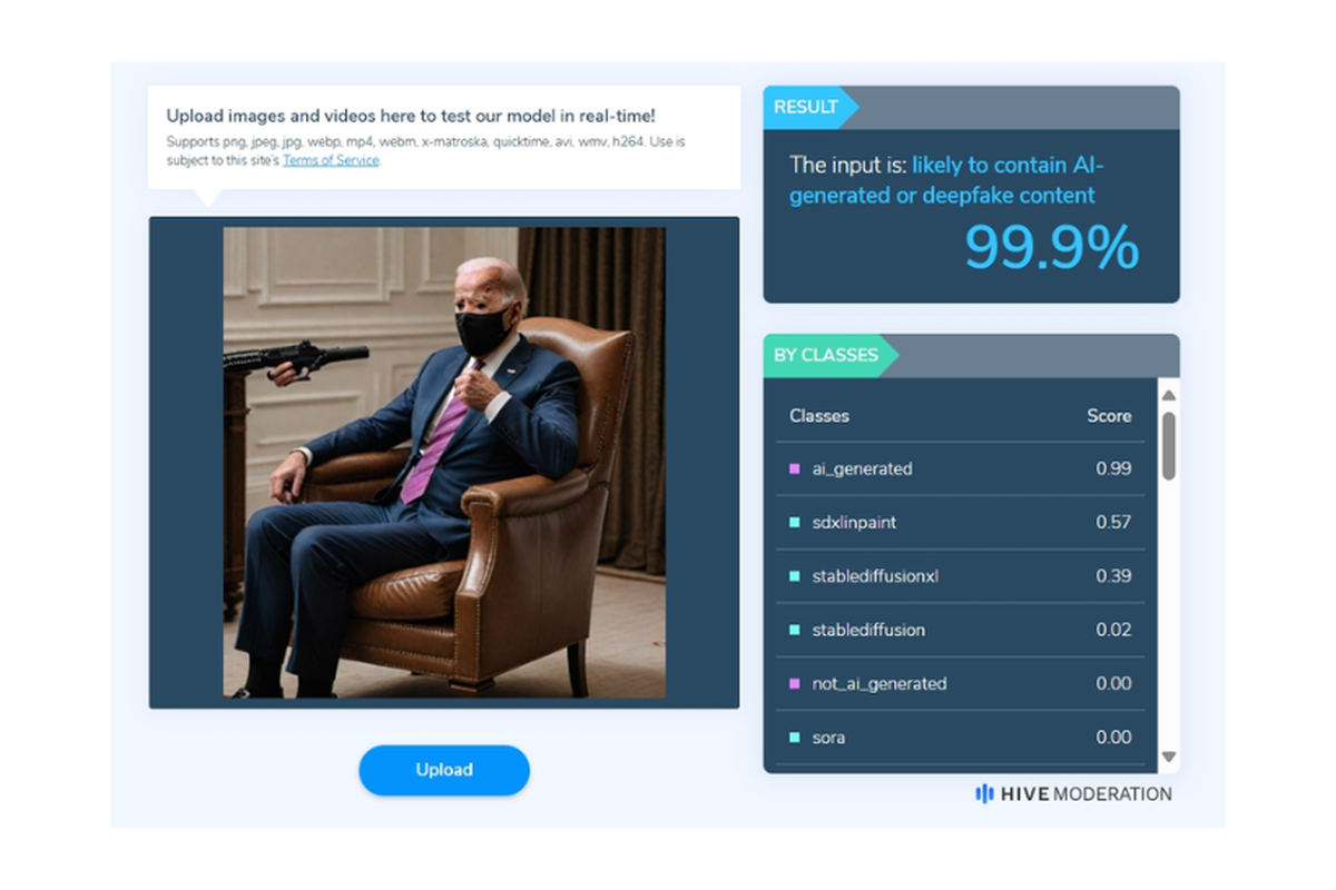 Hasil pemeriksaan Hive Moderation, foto Joe Biden buatan AI