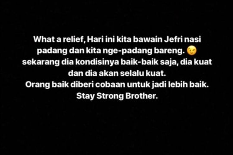 Tangkapan layar akun instagram @chandraliow setelah menjenguk Jefri Nichol di Polres Jakarta Selatan, Rabu (24/7/2019). 