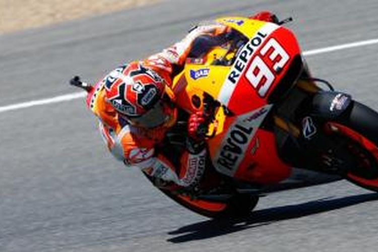 Pebalap Repsol Honda asal Spanyol, Marc Marquez, melaju cepat di Sirkuit Jerez pada GP Spanyol, MInggu (4/5/2014).