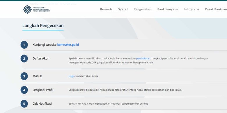 Laman bsu.kemnaker.go.id untuk pengecekan penerima bantuan subsidi upah atau cara cek penerima BSU 2022.