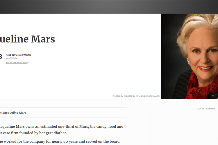 Jacqueline Mars, Wanita yang Jadi Miliarder Berkat Bisnis Permen dan Coklat