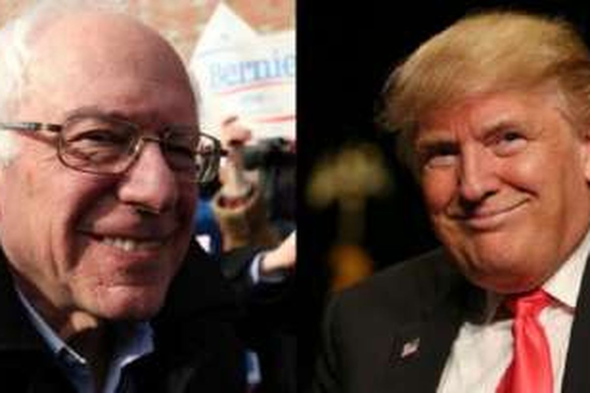 Bernie Sanders (kiri) dan Donald Trump (kanan) ialah kandidat favorit dari partainya masing-masing. 