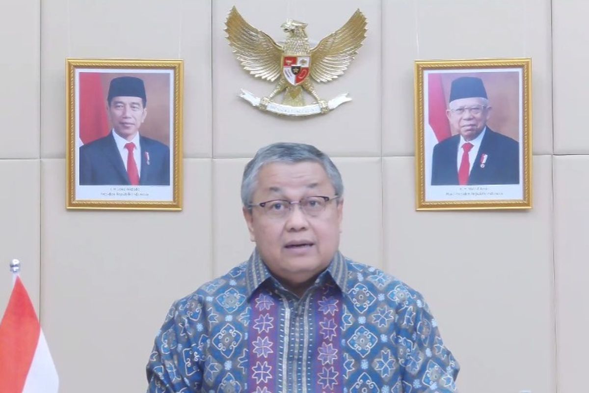 Gubernur Bank Indonesia (BI) Perry Warjiyo saat konferensi pers hasil Rapat Dewan Gubernur (RDG) BI September 2022 secara virtual, Kamis (22/9/2022).  