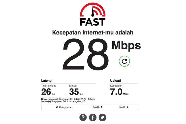 Penjelasan cara cek kecepatan WiFi via Fast.com