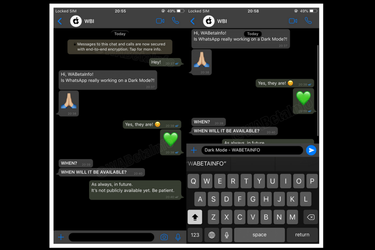 Dark Mode di WhatsApp untuk iOS.
