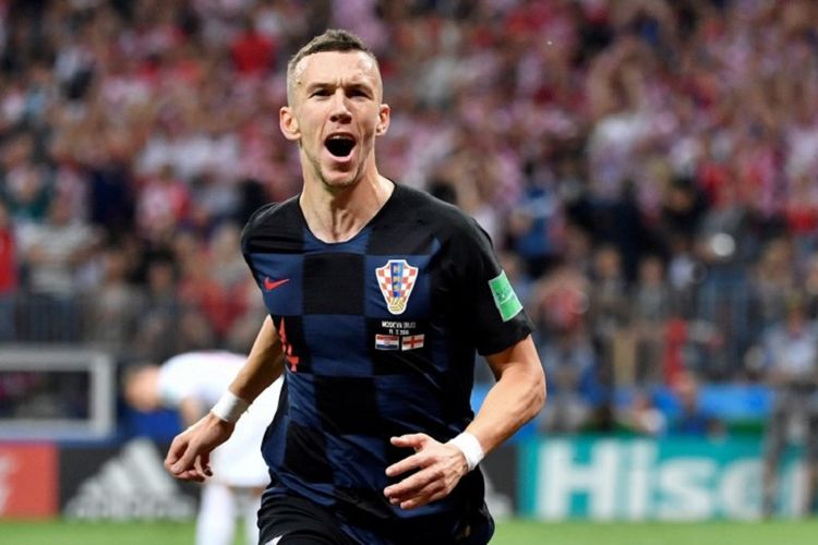 Ivan Perisic merayakan gol Kroasia ke gawang Inggris pada pertandingan semifinal Piala Dunia 2018 di Stadion Luzhniki, 11 Juli 2018. 