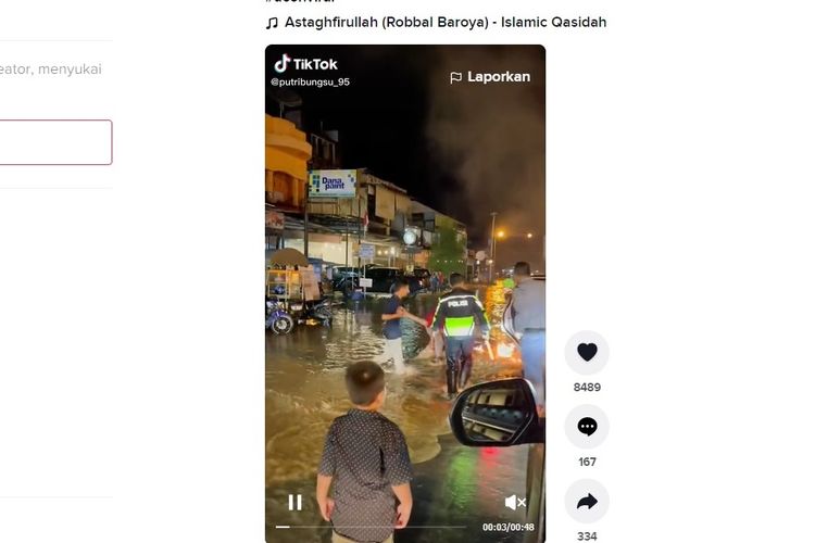 Tangkapan layar unggahan video viral mobil terbakar saat banjir di Aceh.