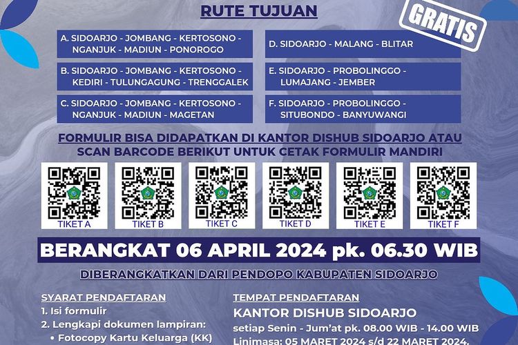 Cara daftar mudik gratis Pemkab Sidoarjo 2024.