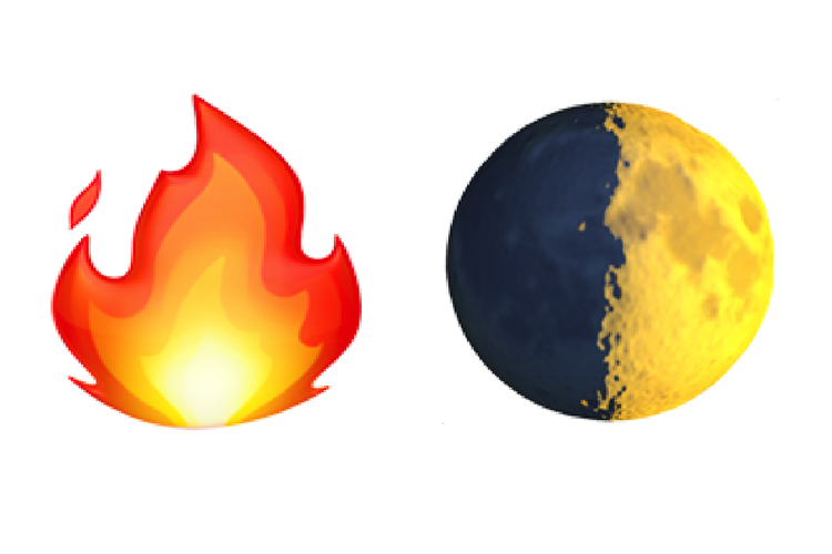Ilustrasi emoji api dan bulan kuartal awal 