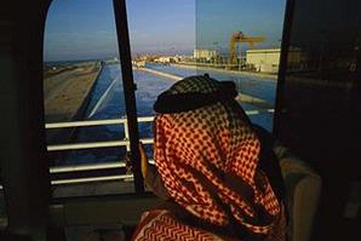 Pemandangan ini menunjukkan kota industri minyak Jubail di Teluk Arab, Arab Saudi. 