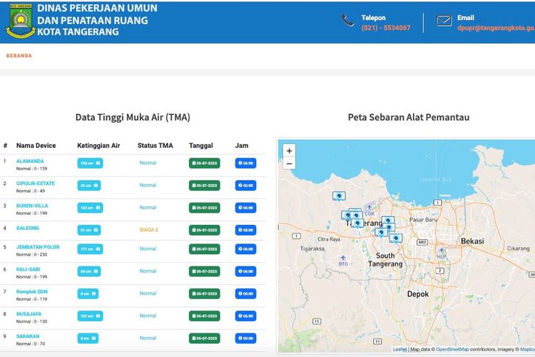 Pantau potensi banjir melalui aplikasi Pos Duga Tinggi Muka Air (TMA) atau situs Dinas Pekerjaan Umum dan Penataan Ruang (PUPR) Kota Tangerang https://posduga.dpuprkotang.info/v2.