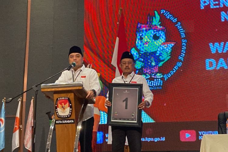 Paslon tunggal Pilkada Surabaya 2024, Eri Cahyadi-Armuji. Mereka akan menjalani debat perdana KPU pada Rabu (16/10/2024).