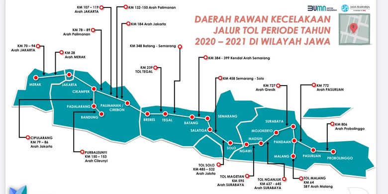 Peta daerah rawan kecelakaan di jalur tol Pulau Jawa