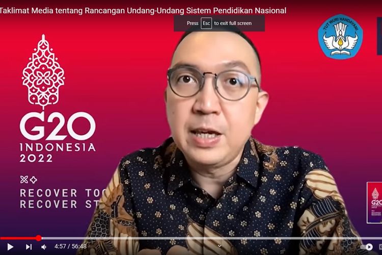 Taklimat media Kementerian Pendidikan, Kebudayaan, Riset, dan Teknologi (Kemendikbudristek) terkait Rancangan Undang-undang tentang Sistem Pendidikan Nasional (RUU Sisdiknas), Senin (29/8/2022).