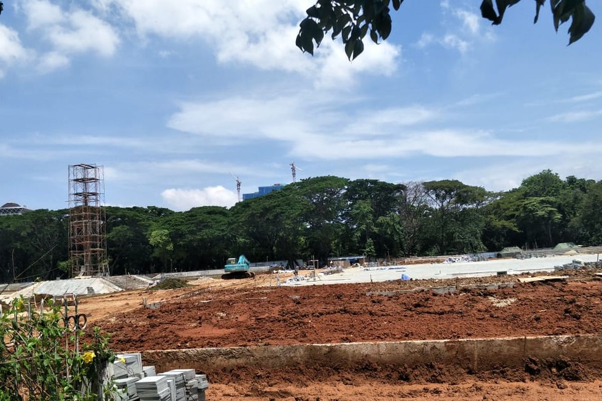 Kawasan proyek revitalisasi Monas yang terhenti, Rabu (29/1/2020).