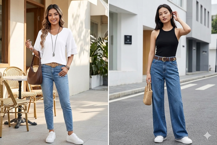 Ilustrasi mix and match sepatu kets putih.