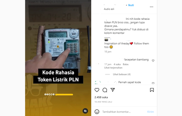 Tangkapan layar unggahan video yang menampilkan kode rahasia meteran listrik PLN beredar di media sosial pada Senin (2/1/2023).