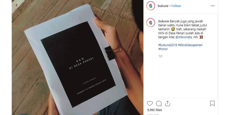 Naskah KKN di Desa Penari telah diterima Penerbit Bukune sejak satu bulan lalu.