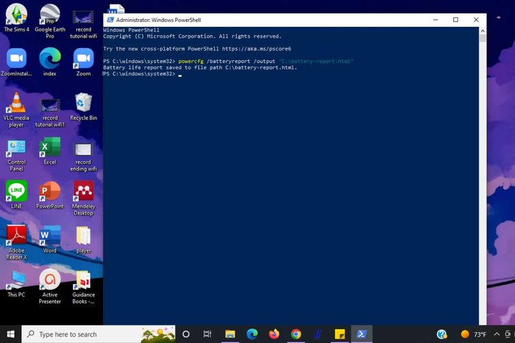 Perintah yang perlu dimasukkan ke Windows PowerShell untuk mengecek battery health laptop berbasis Windows 10 dan Windows 11.