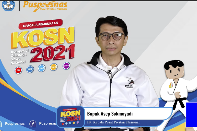 Plt. Kepala Pusat Prestasi Nasional, Asep Sukmayadi dalam pembukaan Kompetisi Olahraga Siswa Nasional 2021 yang resmi dibuka secara daring pada 20 September 2021.