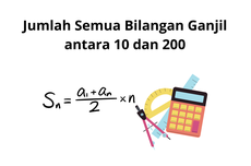 Jumlah Semua Bilangan Ganjil antara 10 dan 200