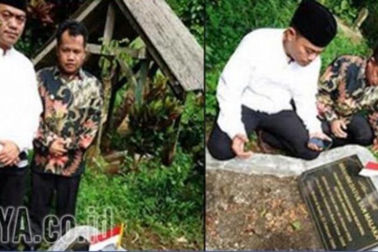 Gus Muid dan Wakil Bupati Limapuluhkota mendatangi makam Tan Malaka di Desa Selopanggung, Kecamatan Semen, Kabupaten Kediri, Kamis (17/11/2016). SURYA/DIDIK MASHUDI 