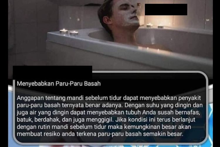 Tangkapan layar hoaks mandi malam menyebabkan paru-paru basah