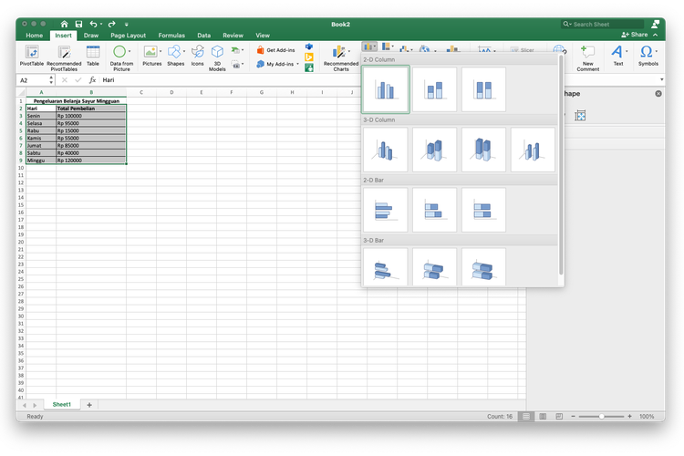 Cara membuat grafik di Microsoft Excel (/Caroline Saskia Tanoto)