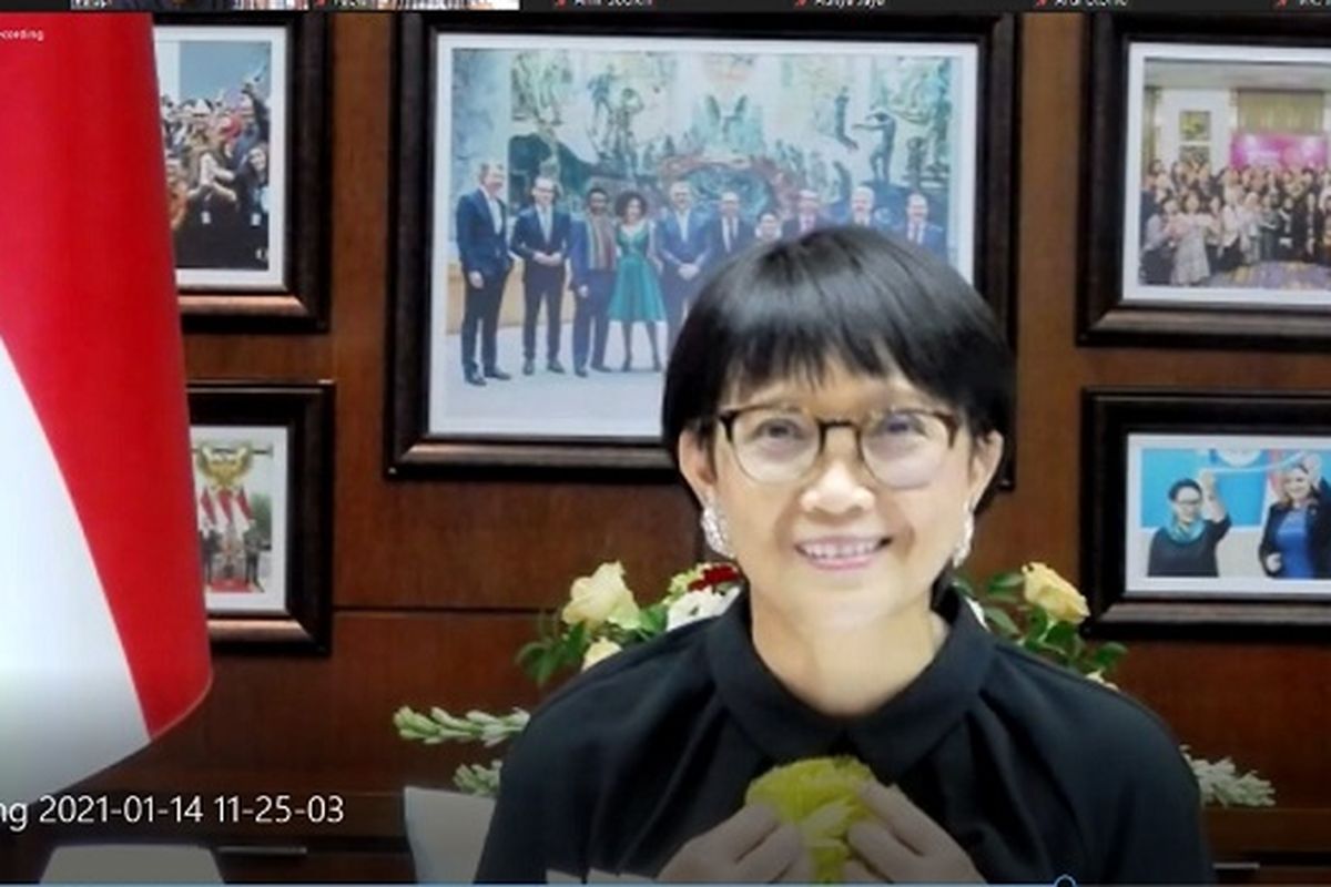 Foreign Minister Retno Marsudi speaks to Kompas.com during a virtual interview on Thursday, January 14, 2021. 