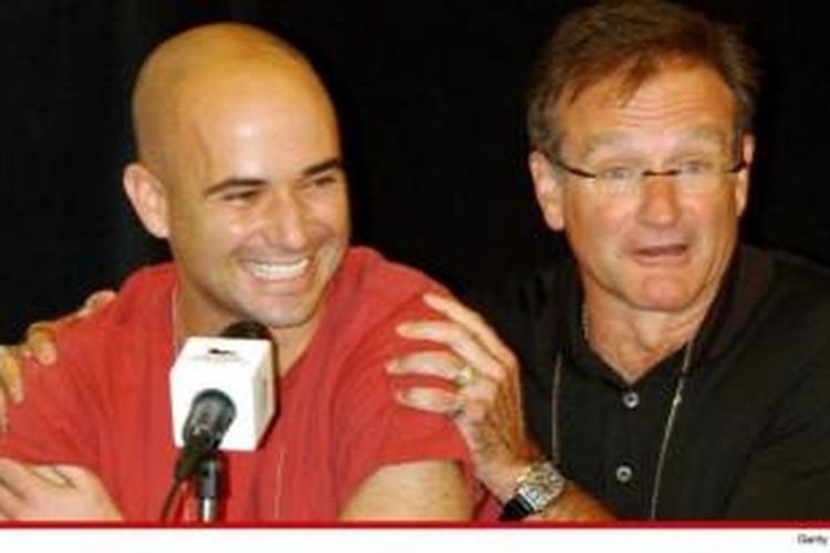 Mantan petenis asal Amerika Serikat, Andre Agassi (kiri), dan almarhum Robin Williams.