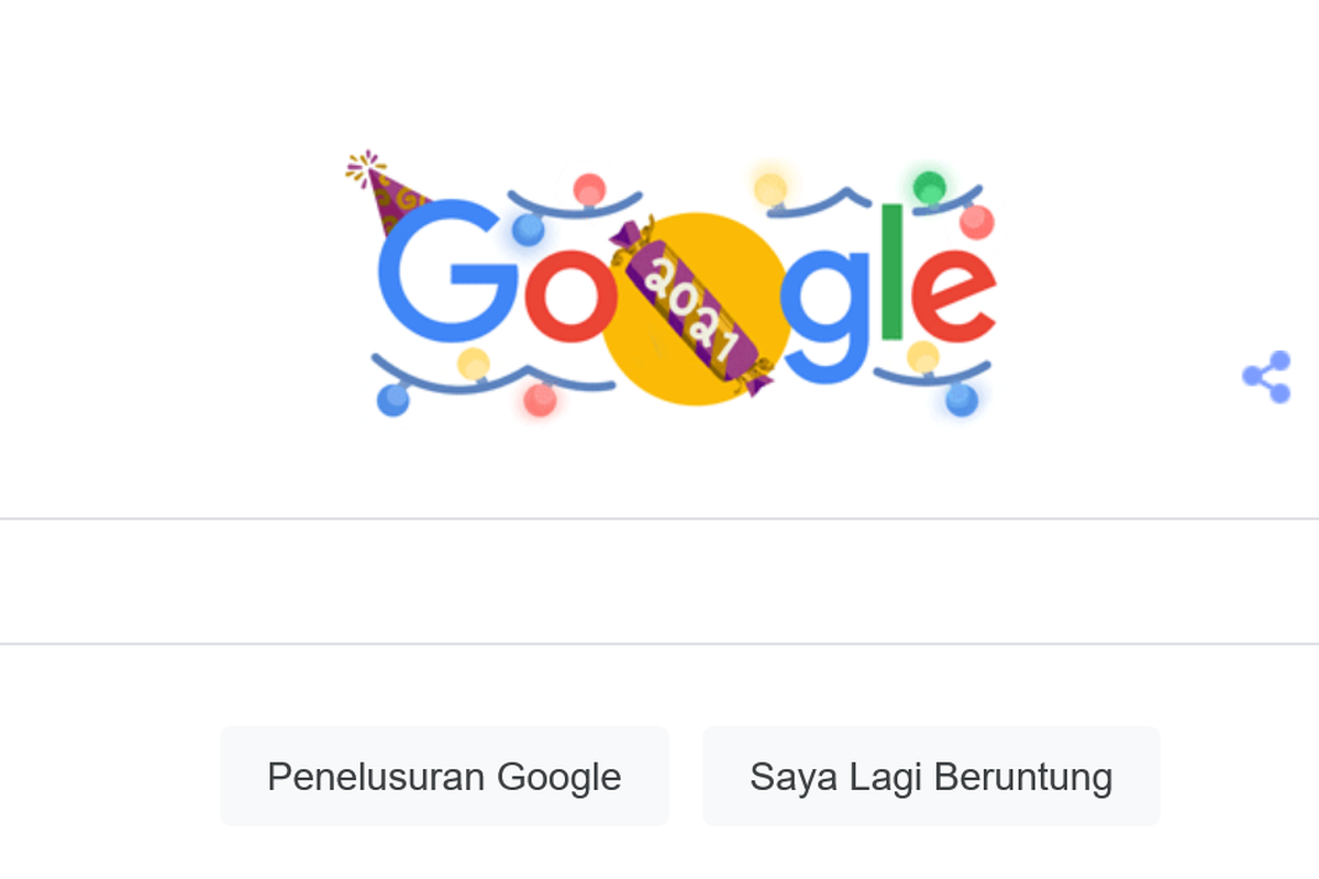 Google Doodle bertema New Year's Eve dirilis yang menggambarkan kemeriahan tradisi pergantian tahun 