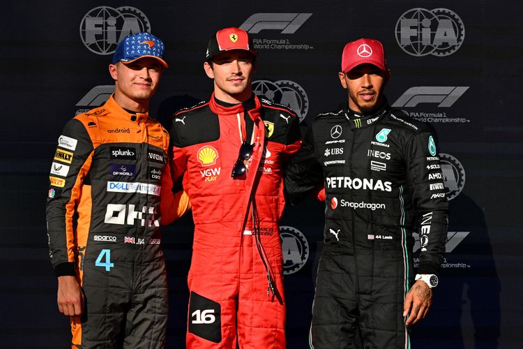  Lando Norris,  Charles Leclerc and Lewis Hamilton di podium Formula 1