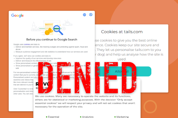 Ilustrasi reject cookies di situs internet.