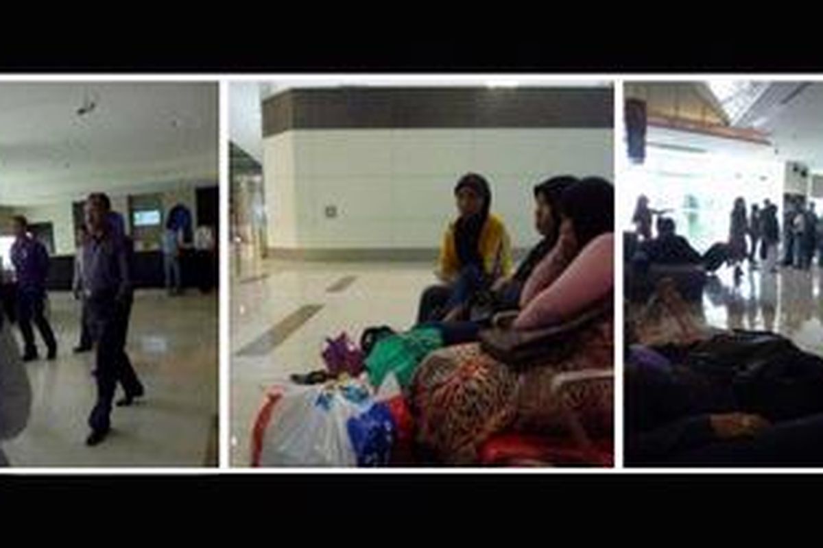 Foto sejumlah TKW dan rombongan DPR di Dubai. Kiri, seorang anggota rombongan DPR tengah berjalan dengan tangan dimasukkan ke dalam saku celana di Hotel Holiday Inn, Dubai, Minggu (7/11/2010). Tengah, perempuan yang mengenakan jaket kuning dan berjilbab adalah tenaga kerja wanita Indonesia yang kedua tangannya melepuh disiram air keras. Matanya pun memerah karena di colok majikannya. Ia baru bekerja satu minggu di Madinah dan dipulangkan. Kanan, rombongan anggota DPR tampak berkerumun di pinggir jendela di Hotel Holiday Inn, Dubai, Minggu (7/11/2010).