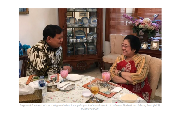 Foto pertemuan Prabowo dan Megawati di pemberitaan Antara, 24 Juli 2019