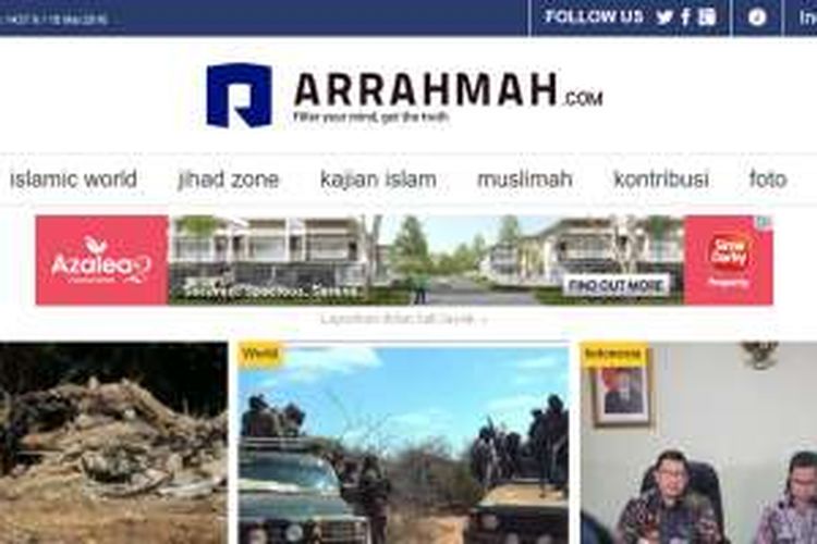 Situs Arrahmah.com yang menggunakan platform iklan Google AdSense.