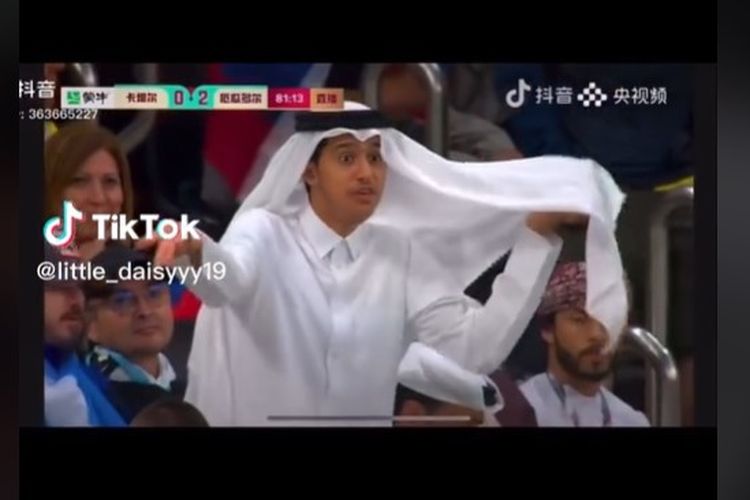 Tangkapan layar Abdulrahman Fahad al-Thani, remaja anggota keluarga Kerajaan Qatar berusia 16 tahun yang viral di China karena disebut mirip maskot Piala Dunia 2022 La'eeb.