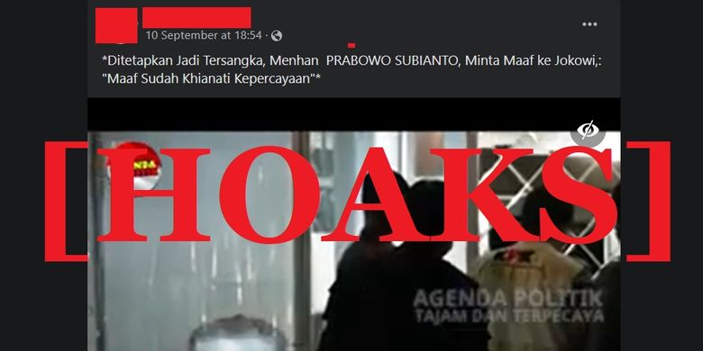 Hoaks Prabowo jadi tersangka KPK
