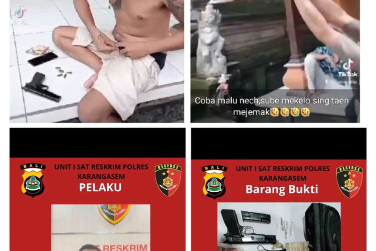 Tangkapan layar video yang memperlihatkan, AWTWA (33), pria bertato yang memamerkan senjata api. Pelaku mengunggah video tersebut di akun TikTok miliknya pada Kamis (14/3/2024).