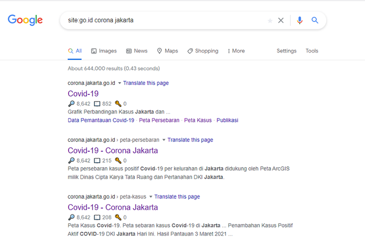 Tangkapan layar fitur tersembunyi Google Search mencari informasi berdasarkan domain.