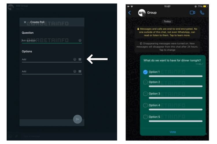 Tampilan fitur polling yang disebut tengah disiapkan WhatsApp.