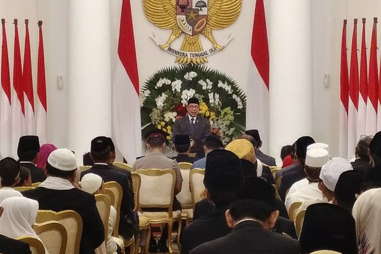 Menteri Agama Lukman Hakim Saifuddin dalam peringatan Maulid Nabi di Istana Bogor, Kamis (30/11/2017). 