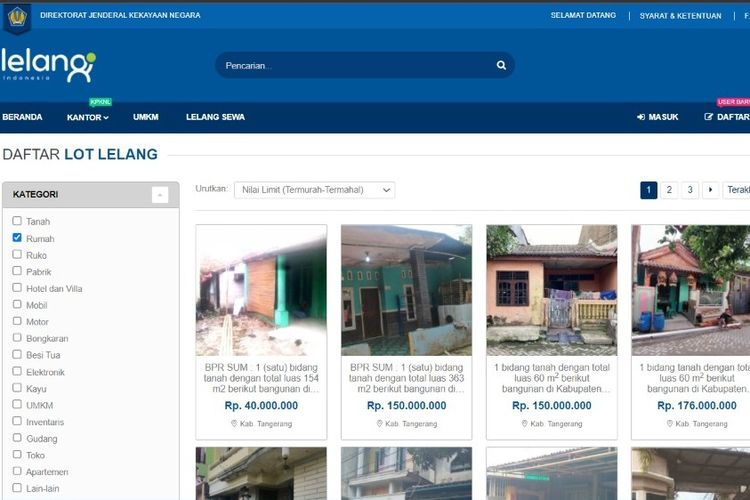 DJKN melalui lelang.go.id memfasilitasi lelang rumah yang berlokasi di Tangerang, Banten dengan nilai limit Rp 100 jutaan.